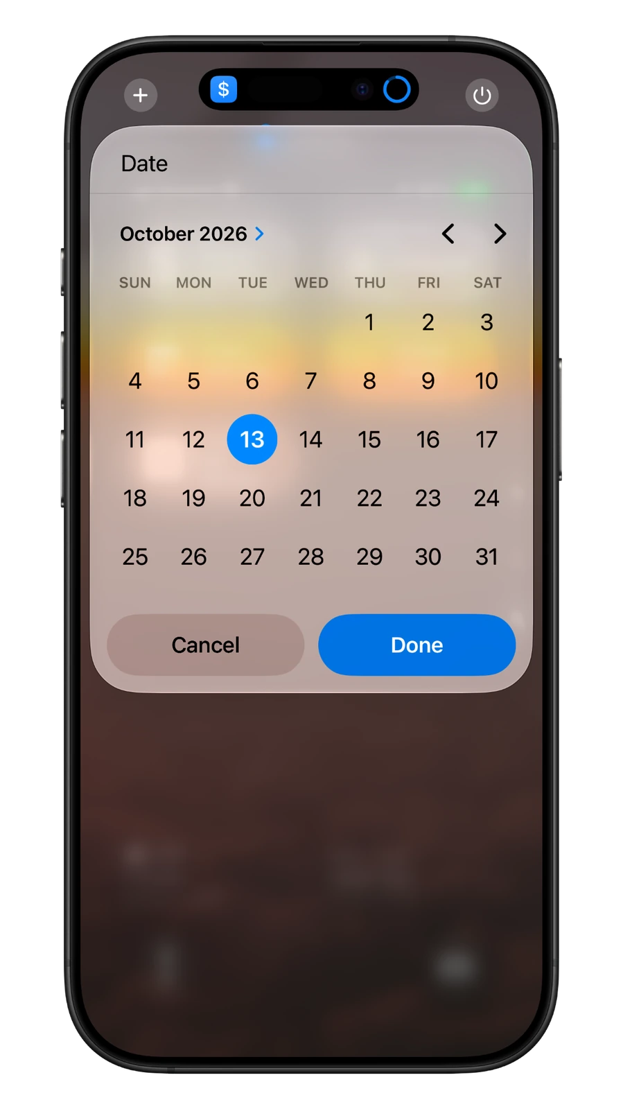 The Finance shortcut date picker.